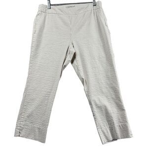 Seersucker Pants Tan/White Size 10 Ankle Slit Straight Leg Flat Front Dalia